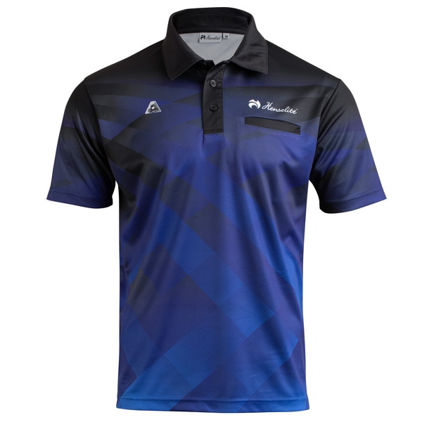 Henselite Spectrum Men's Polo in Black Blue gradient design front view